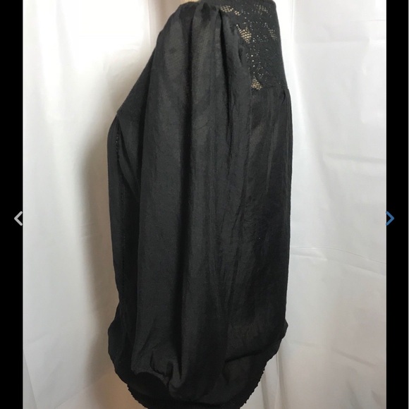 Express Black Lace Sheer Peasant Blouse Shirred S - Picture 2 of 6